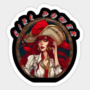 Girl power red themed pirate girl Sticker